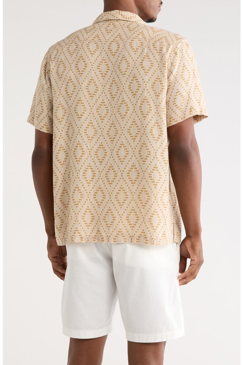 Geometric Print Linen Blend Camp Shirt, Alternate, color, BEIGE COMBO GEOMETRIC PRINT