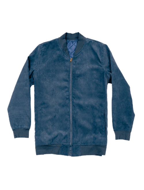 Dapper Boi Blue Microfiber Suede Bomber Jacket In Blue