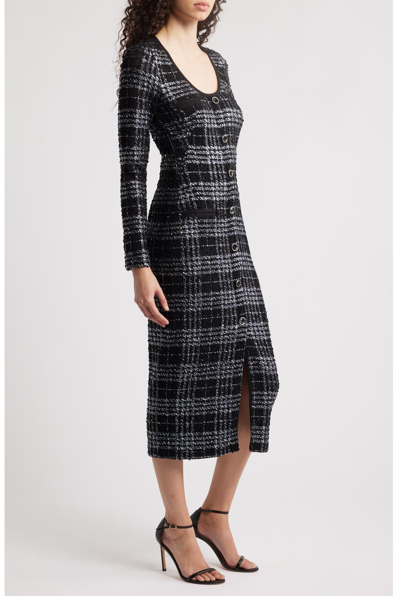 Mae Long Sleeve Tweed Midi Dress, Alternate, color, CARBON CLASS