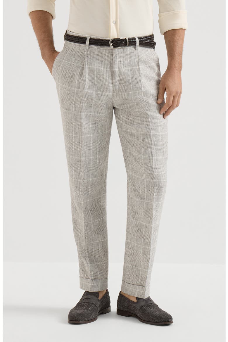 Linen Prince of Wales trousers with pleat, Main, color, Panama
