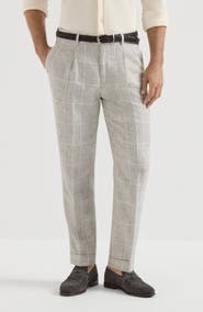 Brunello Cucinelli Linen Prince of Wales trousers with pleat
