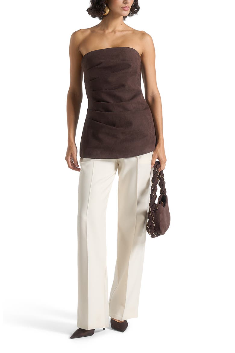 Laurena Suede Tacked Longline Bandeau Top, Main, color, Brown