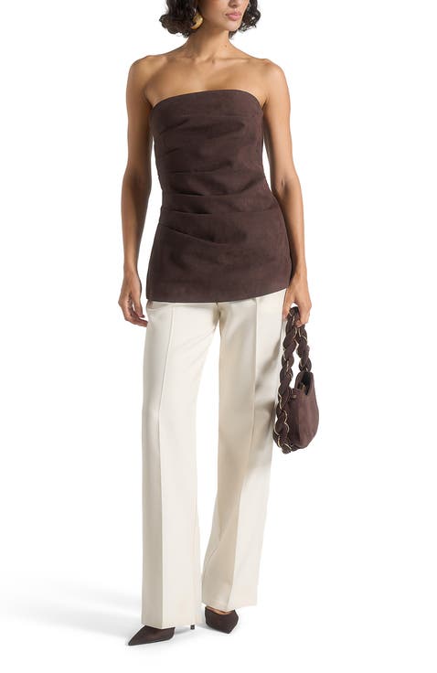 Laurena Suede Tacked Longline Bandeau Top