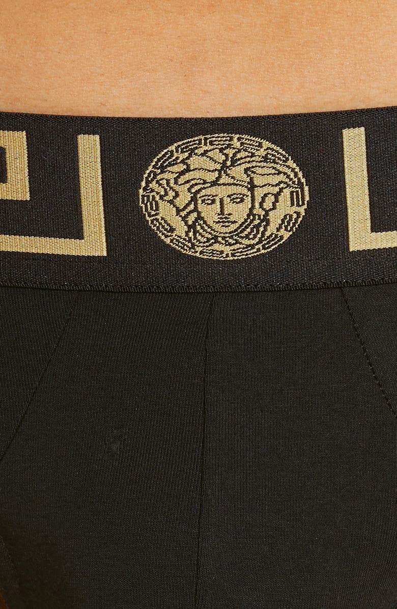 Versace First Line Logo Stretch Cotton Thong, Alternate, color,