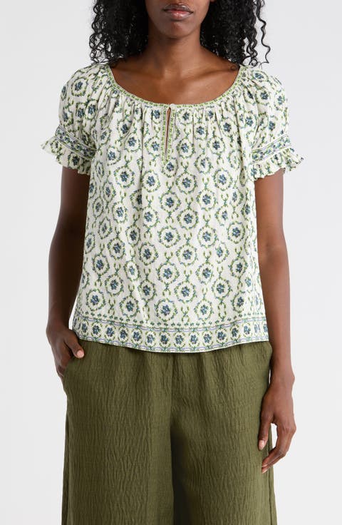 Split Neck Ruffle Sleeve Top