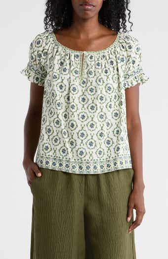 MAX STUDIO Split Neck Ruffle Sleeve Top
