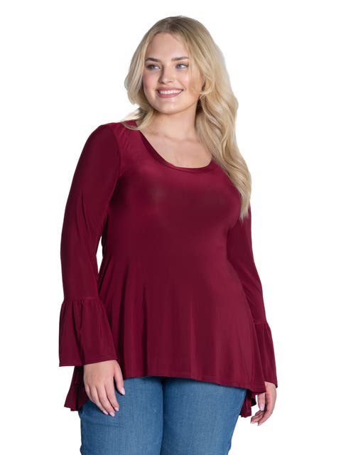 Plus Size Long Bell Sleeve High Low  Tunic Top