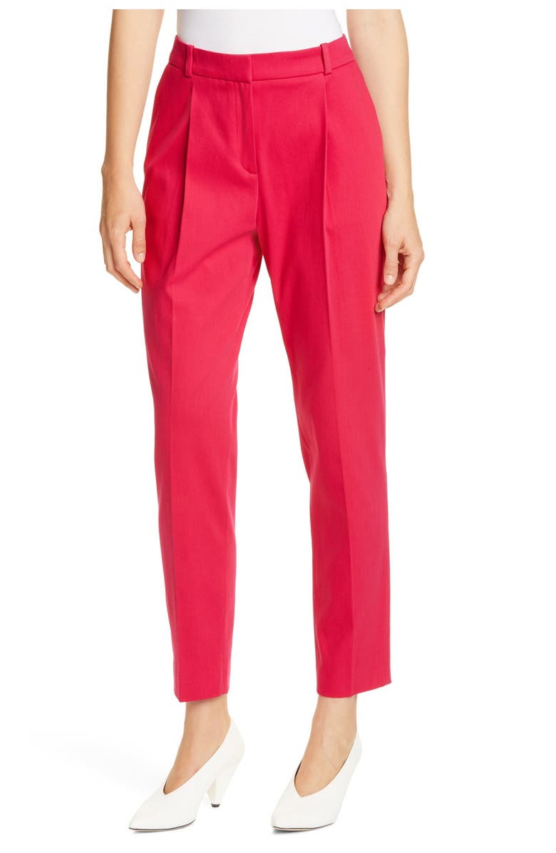 HUGO Harita Pleated Stretch Cotton Ankle Trousers, Alternate, color,