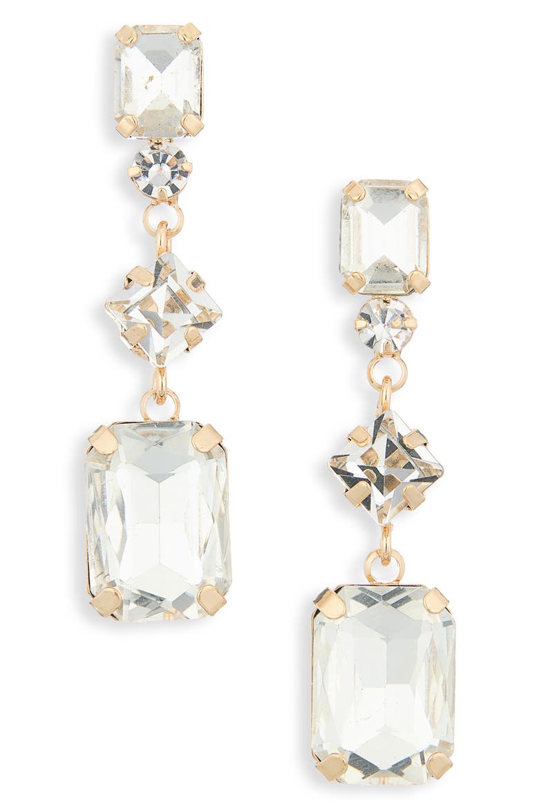 Sparkly Linear Drop Earrings, Main, color, CLEAR - GOLD TONE