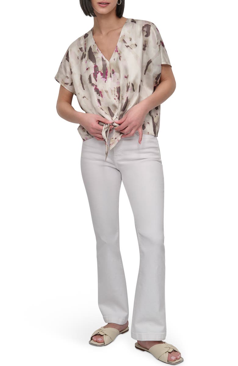 DKNY Abstract Print Tie Front Top, Alternate, color, 