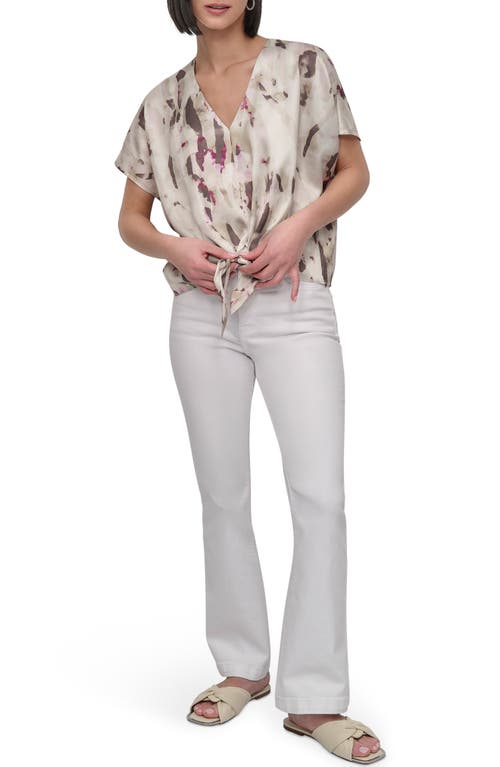 Dkny Abstract Print Tie Front Top In Neutral
