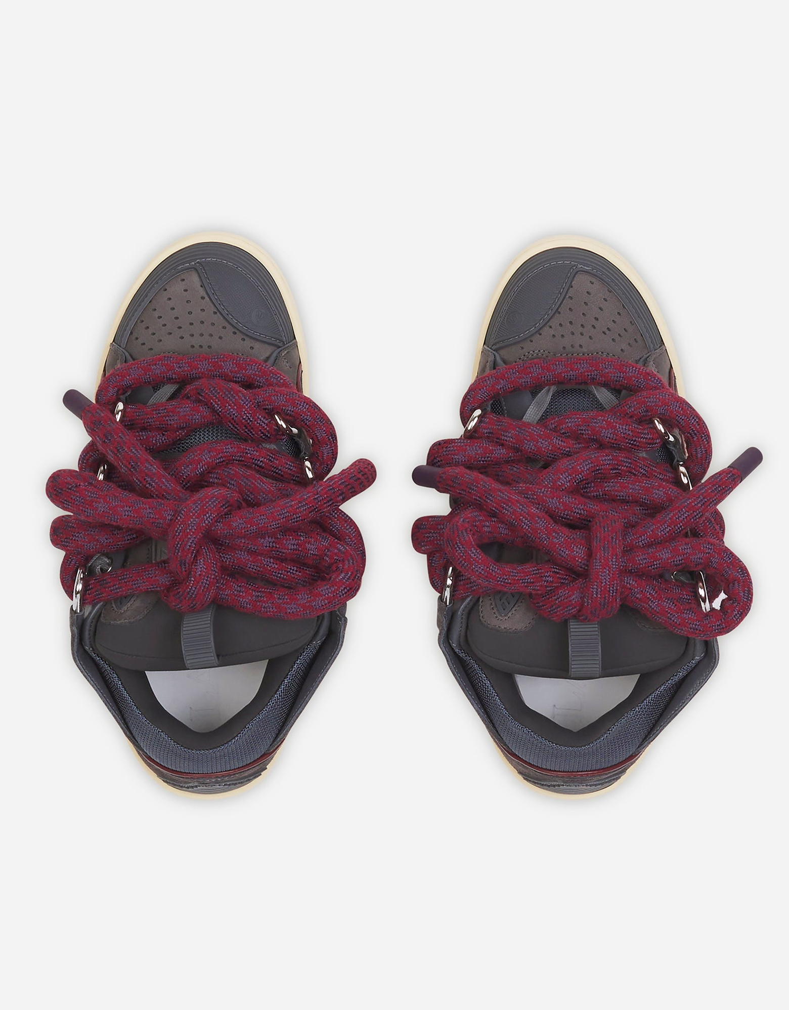 Lanvin CURB SNEAKERS IN LEATHER WITH SNAKE LACES, Alternate, color, Shark Grey