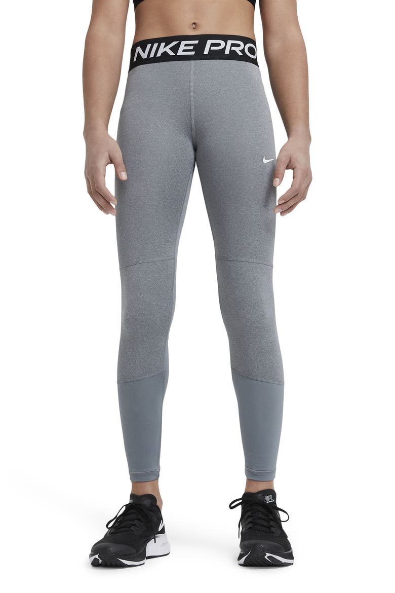 Kids' Pro Leggings, Main, color, 091 CARBON HEATHER/WHITE