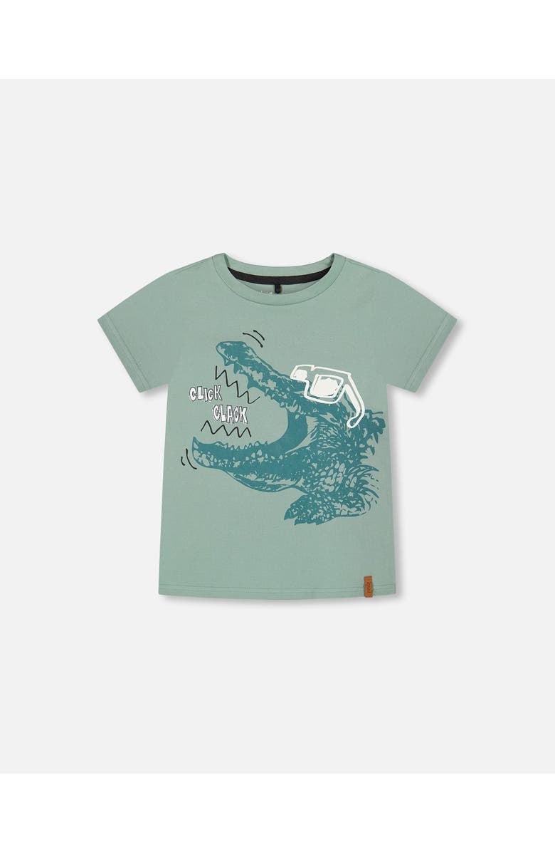 Deux par Deux Boy's Organic Cotton T-Shirt With Print Sage Green, Main, color,