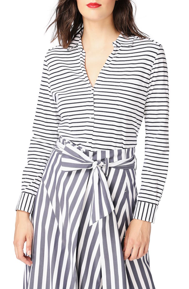 Court & Rowe Classic Stripe Cotton Button-Up Blouse, Main, color,