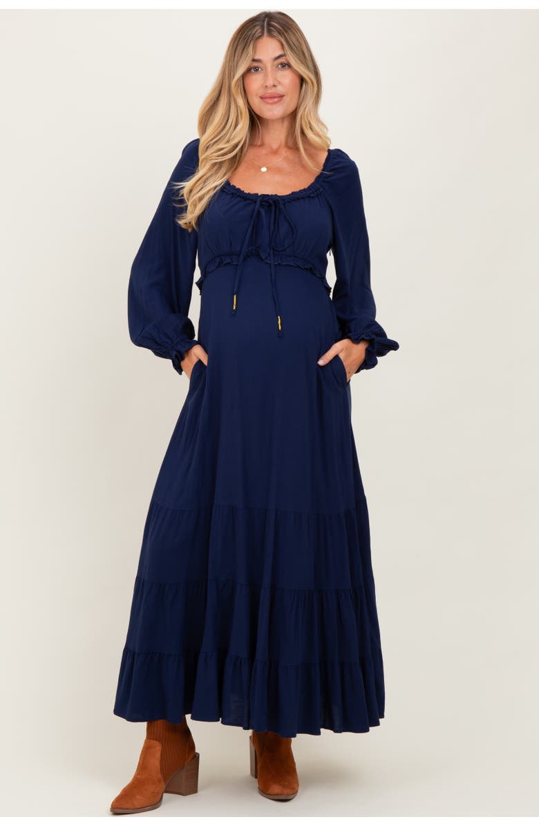 PinkBlush Ruffled Fit And Flare Maxi Dress, Alternate, color, Navy Blue