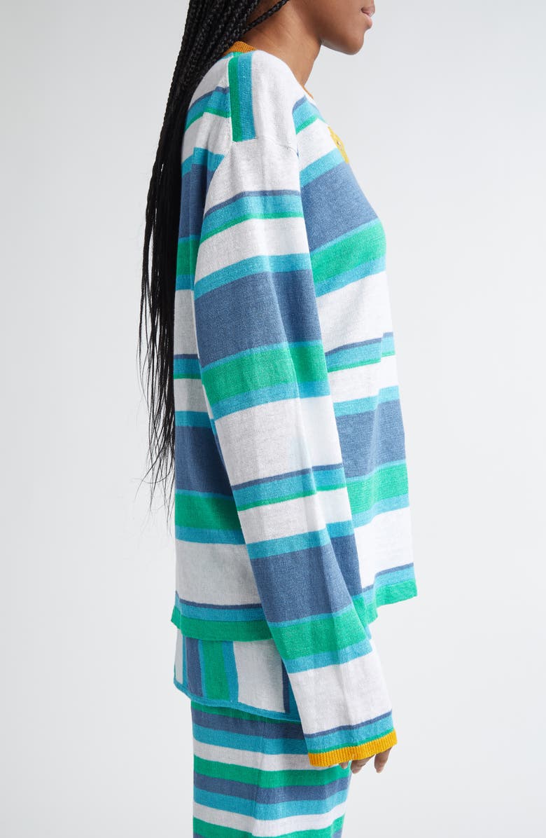 YanYan Embroidered Stripe Linen Sweater, Alternate, color, Denim/ Peppermint/ White Multi