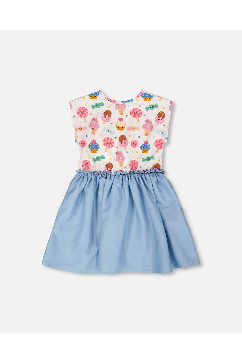 Bi-Material Soft Jersey Short Sleeve Candy Dress, Alternate, color, White Printed with Candies