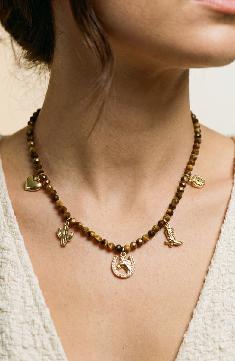 ARGENTO VIVO Tiger's Eye Charm Necklace, Alternate, color, Gold