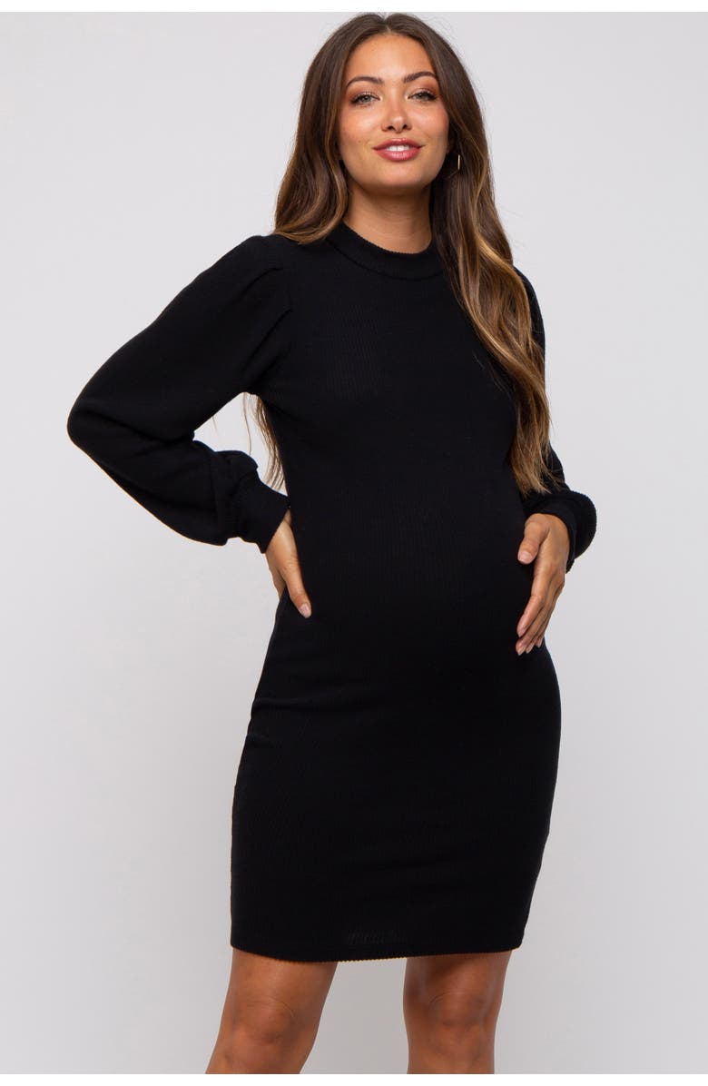PinkBlush Ribbed Long Sleeve Mock Neck Dress, Main, color, Black