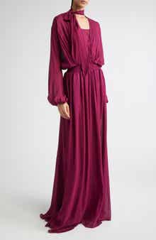 Giambattista Valli Tie Neck Long Sleeve Silk Chiffon Dress