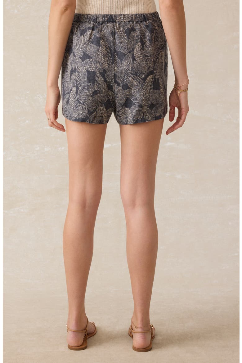 Palma Tie Waist Linen Shorts, Alternate, color, CHARCOAL BANANA LEAF
