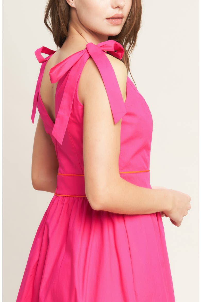 Bow Shoulder Midi Dress, Alternate, color, FUCHSIA ORANGE