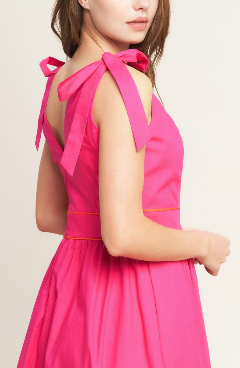 FLYING TOMATO Bow Shoulder Midi Dress, Alternate, color, Fuchsia Orange