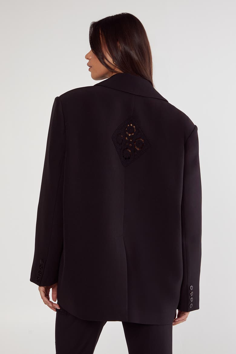 Tailored Crochet Insert Oversized Blazer, Alternate, color, Black