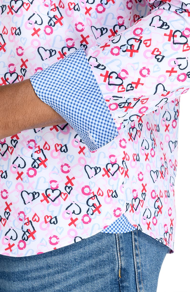 CONSTRUCT Slim Fit Heart Motif Recycled 4-Way Stretch Performance Long Sleeve Shirt, Alternate, color, Pink