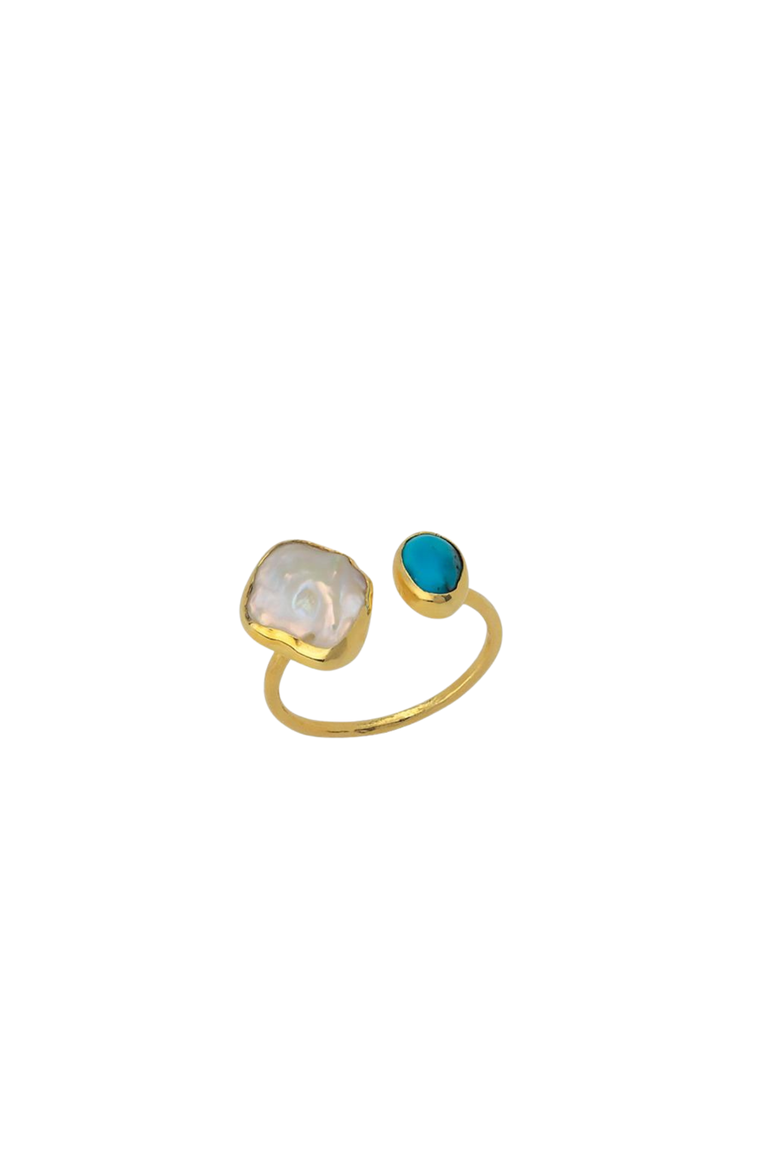 Double Natural Gemstone Adjustable Sterling Silver Turquoise Ring, Main, color, Gold