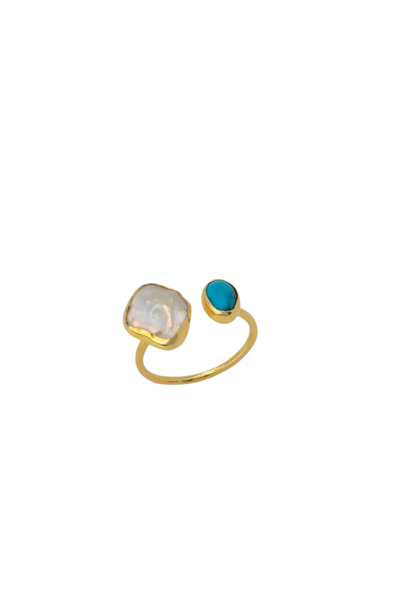 Spero London Double Natural Gemstone Adjustable Sterling Silver Turquoise Ring, Main, color, Gold