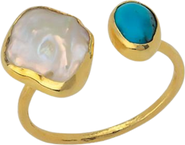Spero London Double Natural Gemstone Adjustable Sterling Silver Turquoise Ring