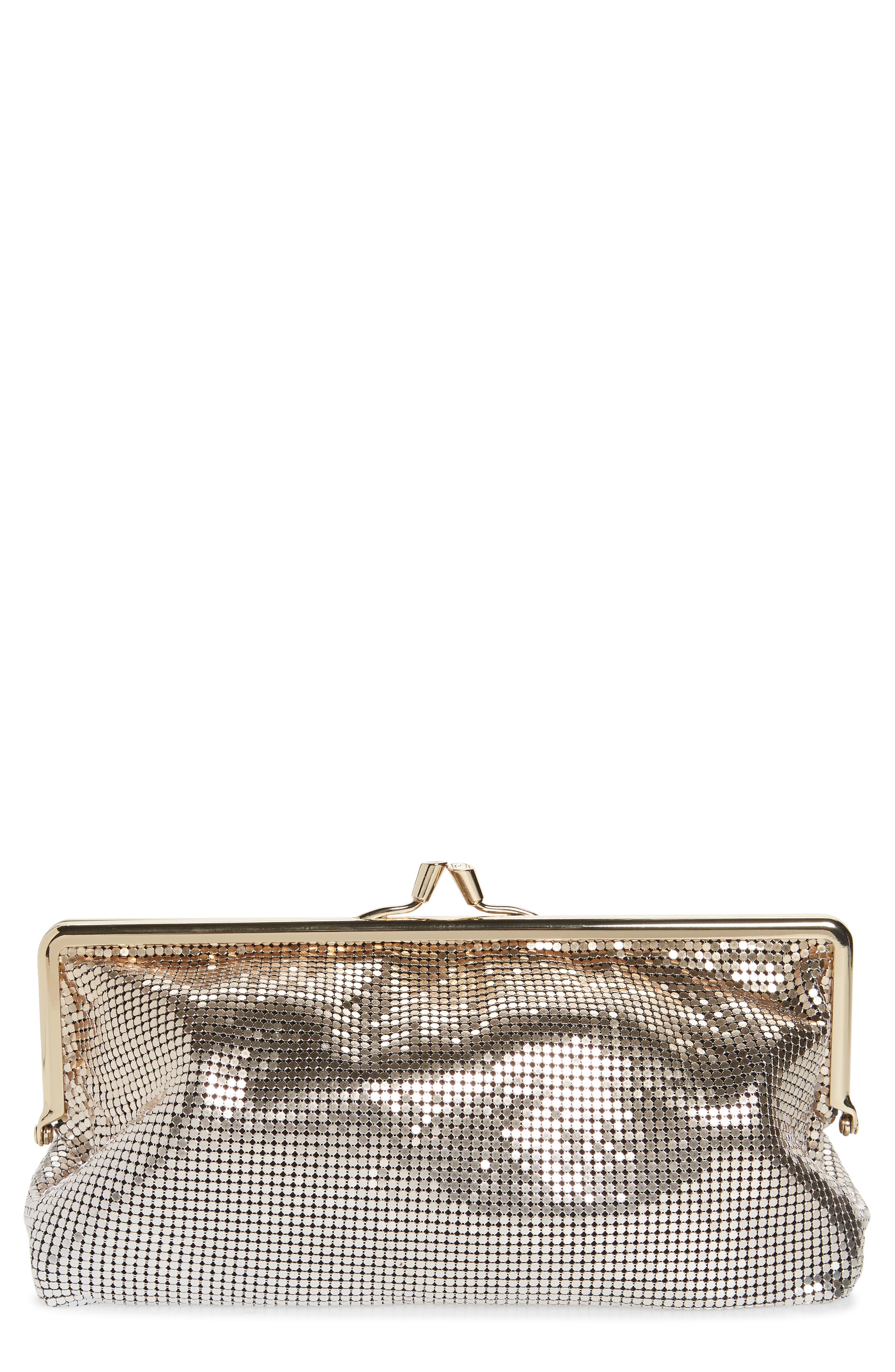 paco rabanne Pixel Mesh Clutch, Main, color, LIGHT GOLD / SILVER