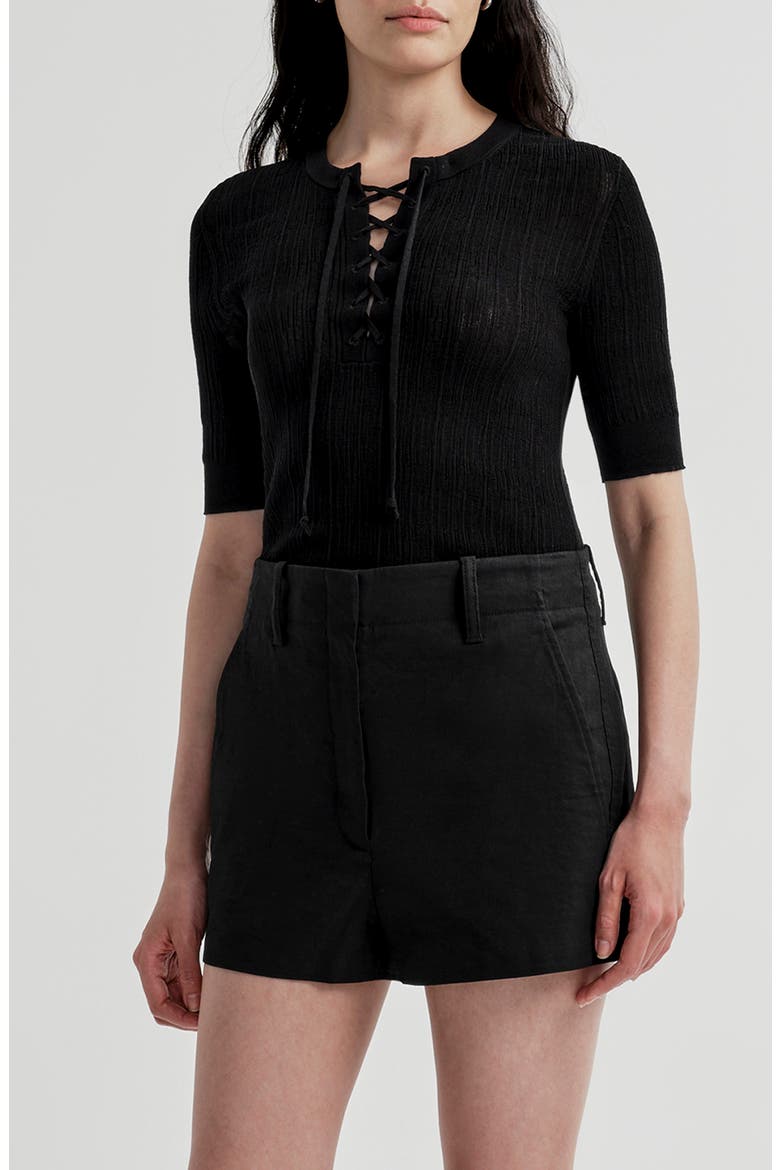 Fawn Lace-Up Ribbed Top, Main, color, BLACK