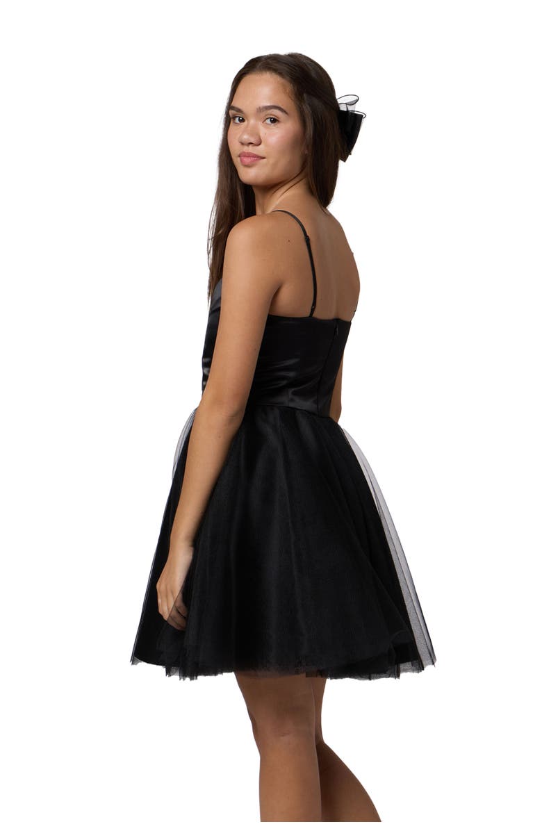 Un Deux Trois Satin and Tulle Party Dress in Longer Length, Alternate, color, Black