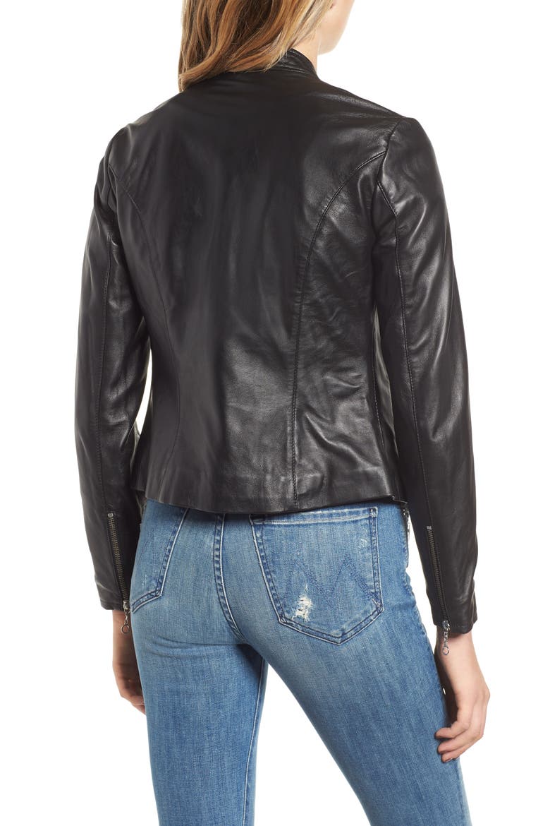 Lambskin Leather Moto Jacket, Alternate, color, BLACK