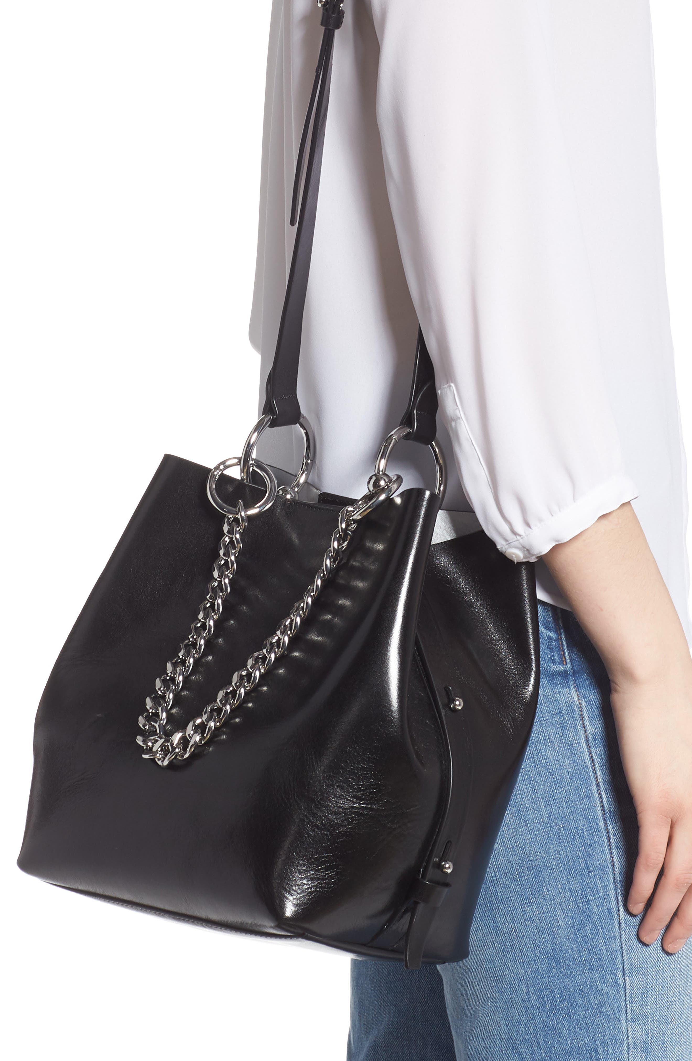 Medium Kate Leather Satchel, Alternate, color, BLACK