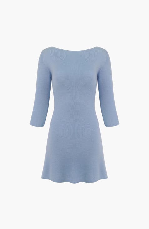 Knit 3/4 Sleeve Boat Neck Dress