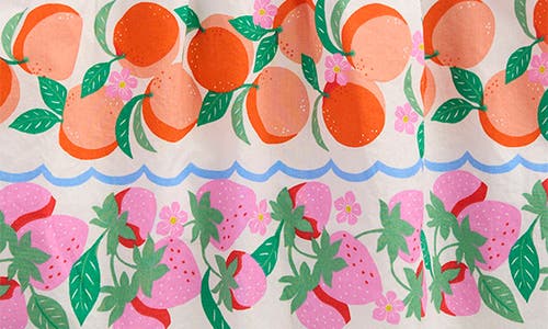 Mini Boden Kids' Fruit Print Flutter Sleeve Cotton Top In Rainbow Fruit Stripe