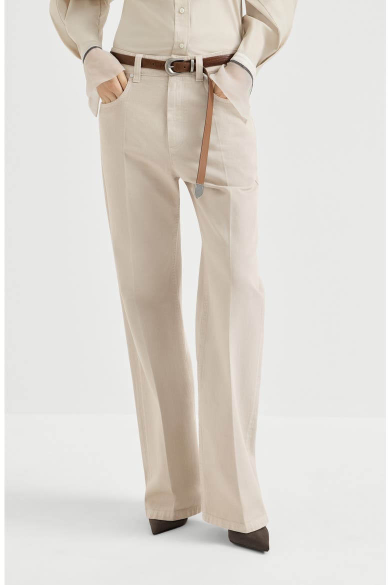 Dyed denim contemporary loose trousers, Main, color, Sand