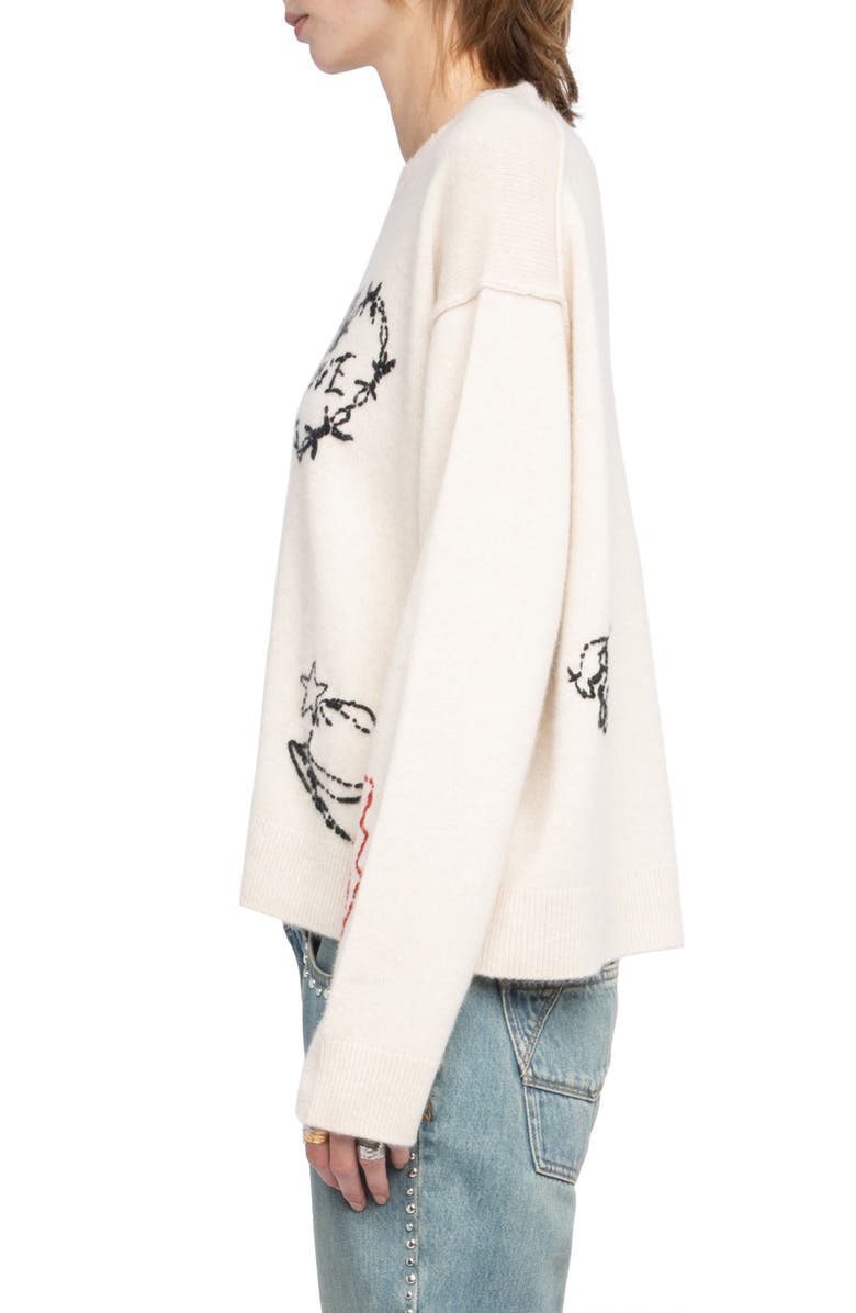 Zadig & Voltaire Markus Heart Cashmere Sweater, Alternate, color, Ecru