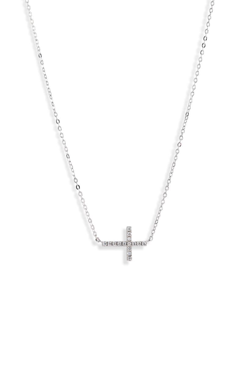 Nordstrom Cubic Zirconia Horizontal Cross Necklace, Main, color,