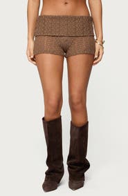EDIKTED Rye Sheer Texture Foldover Shorts