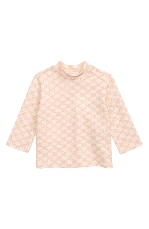 Logo Print Mock Neck Long Sleeve Top