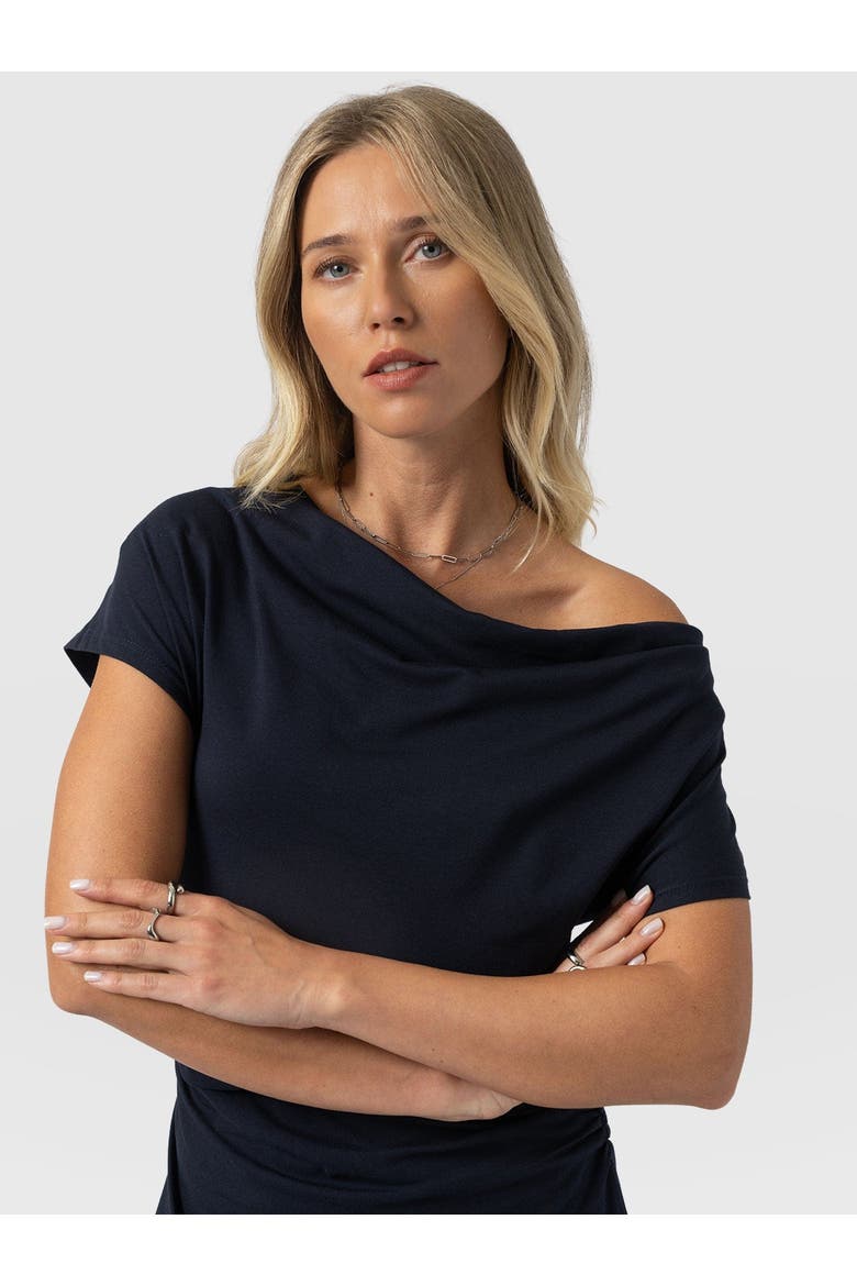Laurie Cowl Neck Dress, Alternate, color, Navy