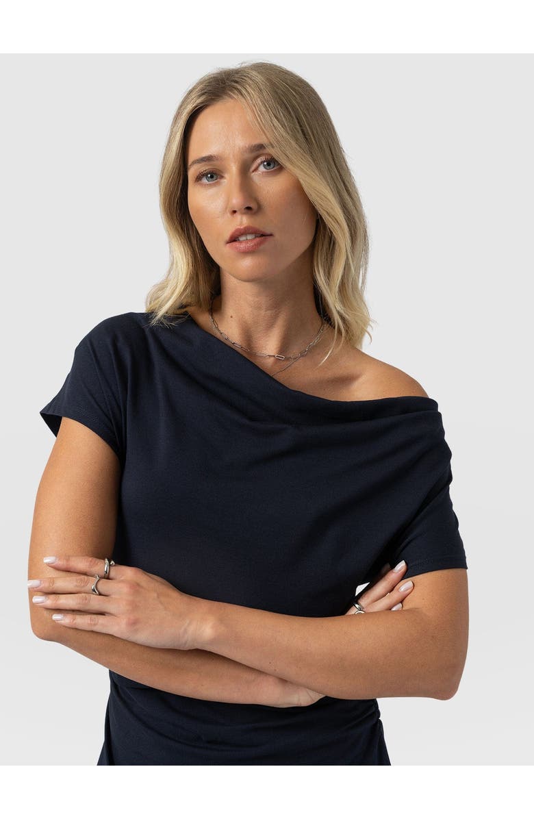 Saint + Sofia Laurie Cowl Neck Dress, Alternate, color, Navy