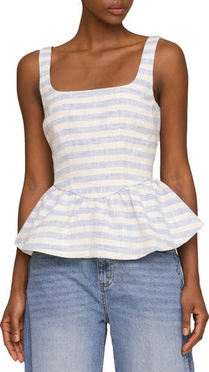 Stripe Peplum Cotton Blend Top