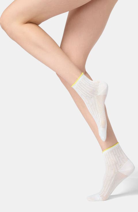 Ajour Cotton Blend Pointelle Ankle Socks