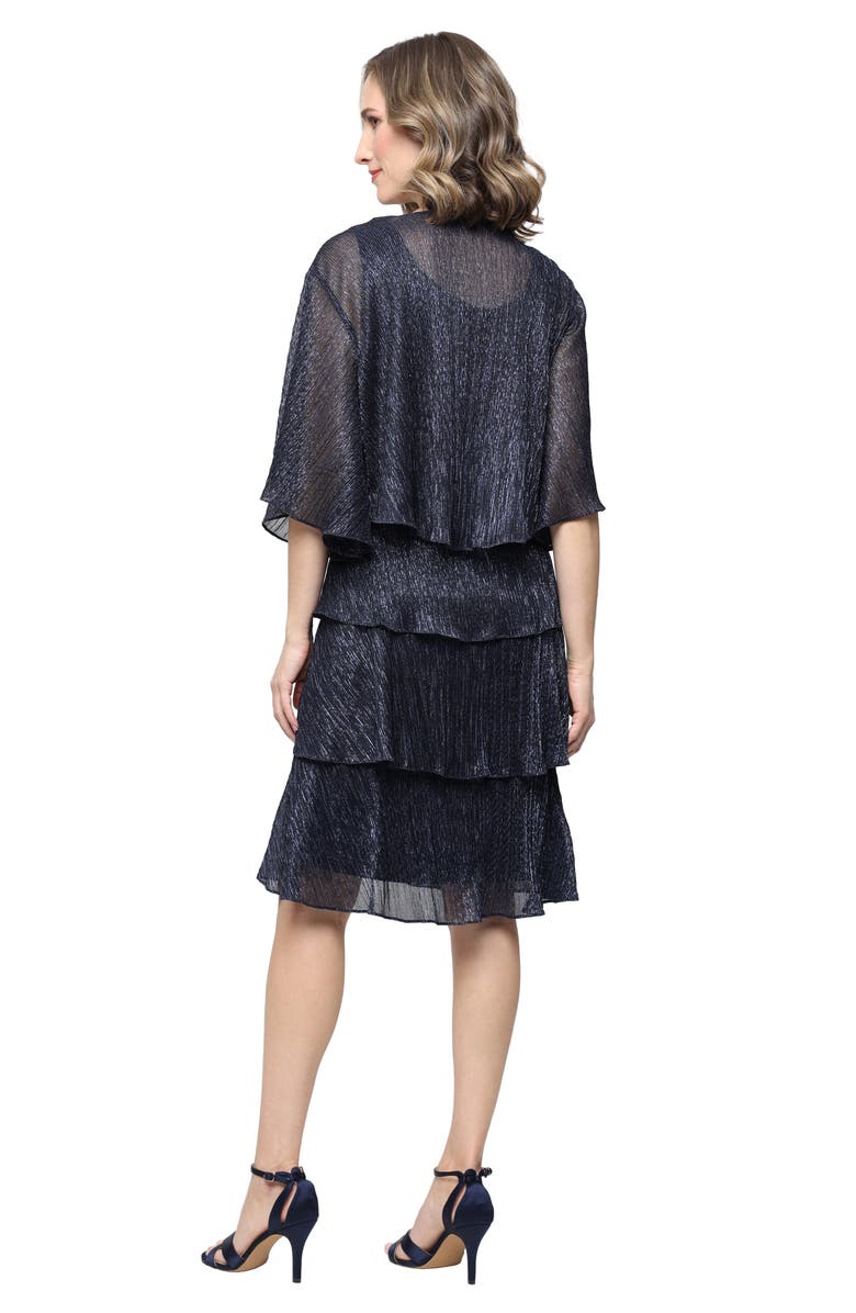 SL FASHIONS Metallic Tiered Sleeveless Dress with Jacket, Alternate, color, Navy